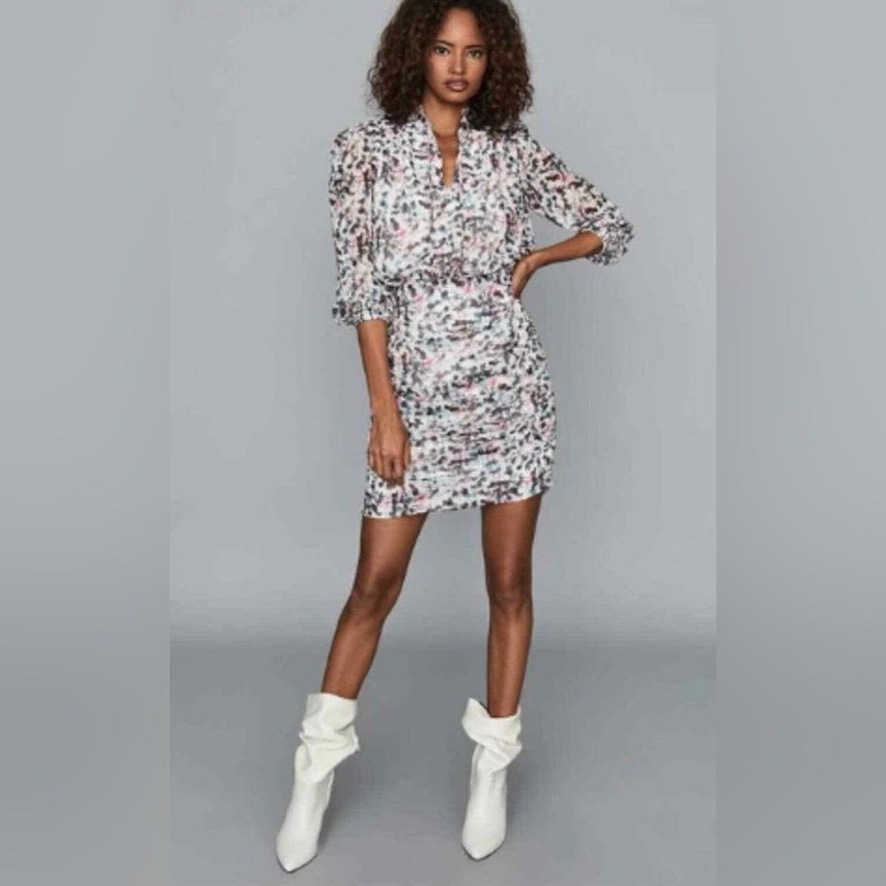 Reiss Dakota Floral printed watercolor ruched dress. Size 4. Feminine, girly